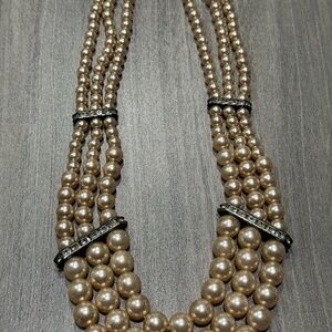 Elegant Vintage Faux Pearl Necklace with Rhinestone Accents